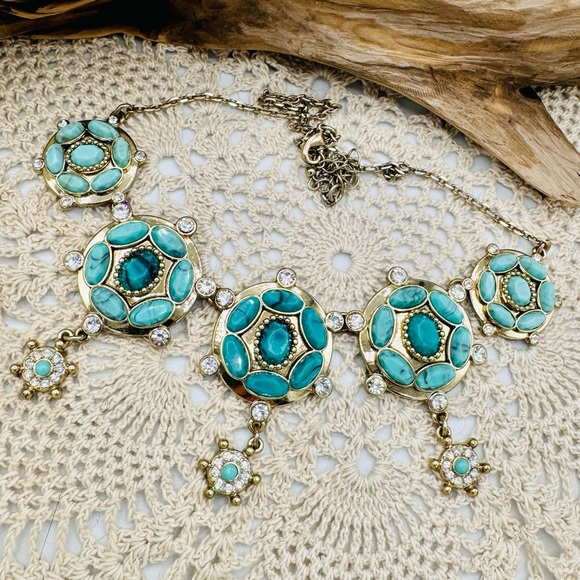 Fashion Turquoise Beaded Necklace with Crystals - Picture 1 of 6